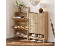 Mueble zapatero con 2 cajones basculantes, almacenamiento oculto de zapatos con estante abierto