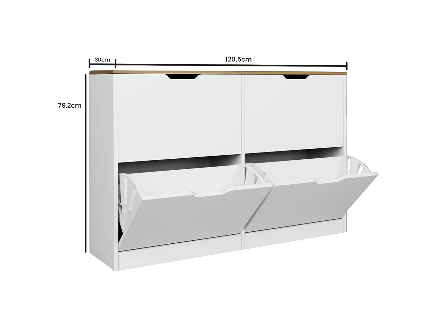Mueble zapatero con 4 compartimentos abatibles - Blanco y natural - LOTULA