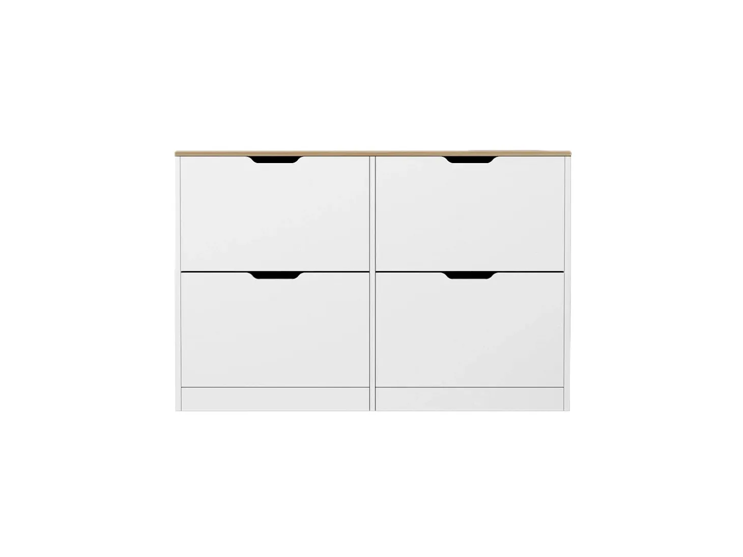 Mueble zapatero con 4 compartimentos abatibles - Blanco y natural - LOTULA