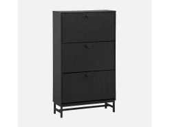 Mueble zapatero con 3 puertas acanaladas negro