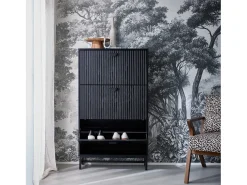 Mueble zapatero con 3 puertas acanaladas negro