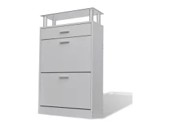 Mueble zapatero con cajón y estante superior de vidrio blanco ES834764