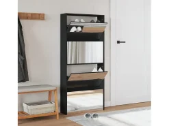 Mueble zapatero con espejo 4 niveles negro 63x17x134 cm ES921752