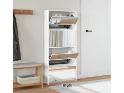 Mueble zapatero con espejo 4 niveles blanco brillo 63x17x134 cm ES802201