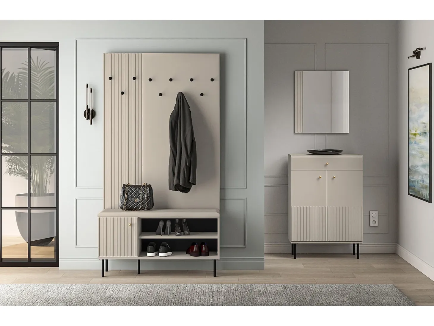 Mueble zapatero con lamas 102 cm - beige - CALETTO