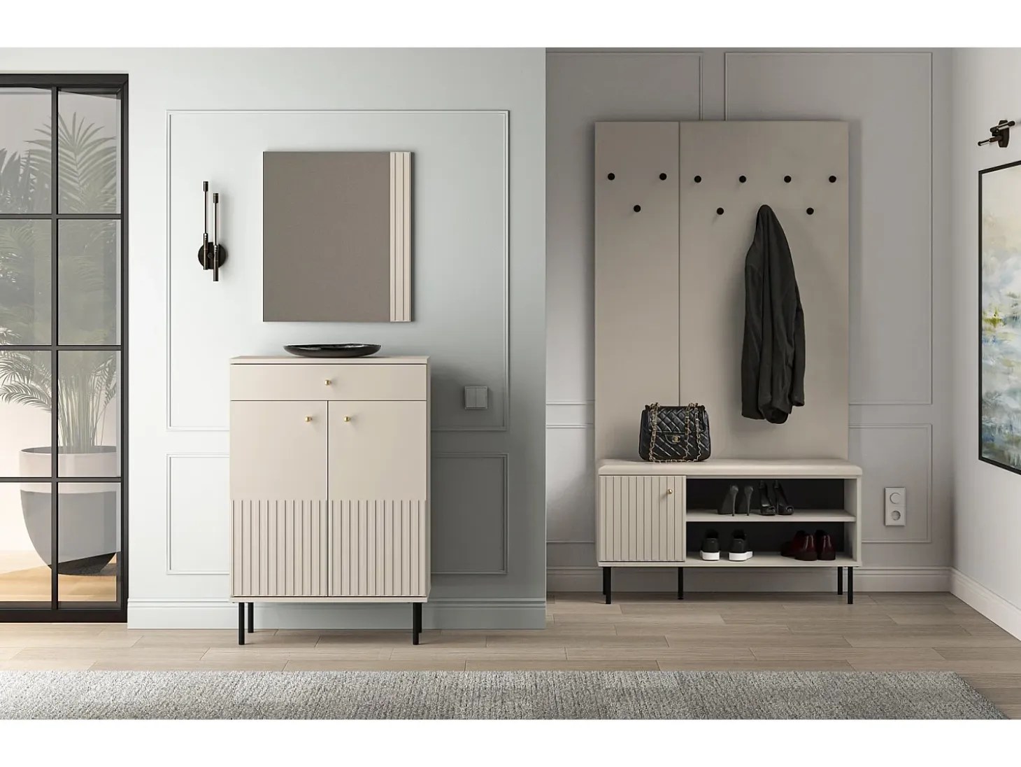 Mueble zapatero con lamas 102 cm - beige - CALETTO