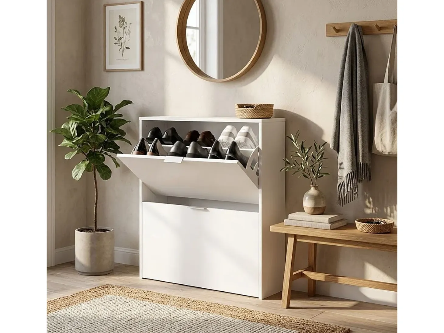 Mueble zapatero de 2 puertas abatibles - L75 cm