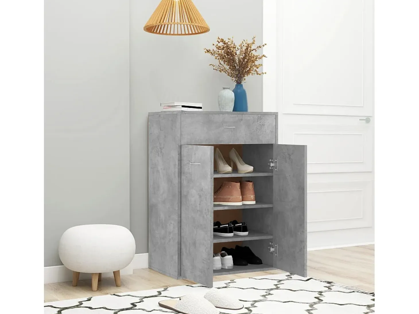 Mueble zapatero de contrachapada gris hormigón 60x35x84 cm ES519077