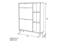 Mueble Zapatero de Entrada – 2 Puertas y 1 Cajón | Color Roble/Pizarra | 110 x 90 x 24,5 cm
