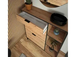 Mueble Zapatero de Entrada – 2 Puertas y 1 Cajón | Color Roble/Pizarra | 110 x 90 x 24,5 cm
