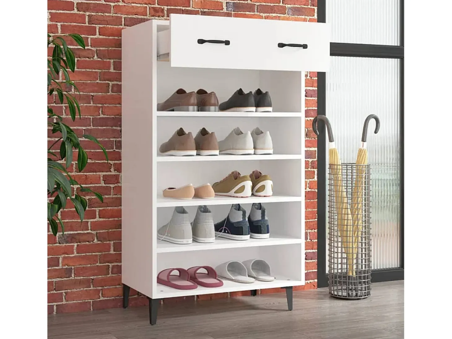 Mueble zapatero de madera contrachapada blanco 60x35x105 cm ES552129