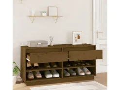 Mueble zapatero de madera maciza pino marrón miel 110x34x52 cm ES534822