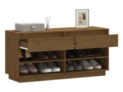 Mueble zapatero de madera maciza pino marrón miel 110x34x52 cm ES534822