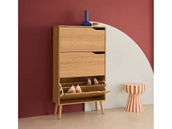 Mueble zapatero de madera de nogal con 3 puertas natural