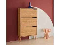 Mueble zapatero de madera de nogal con 3 puertas natural