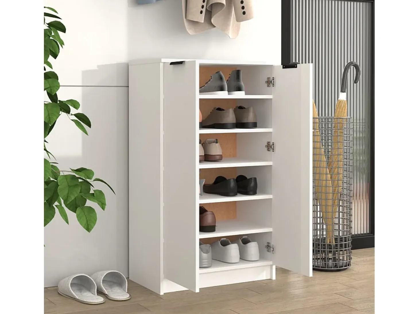 Mueble zapatero de madera contrachapada blanco 59x35x100 cm ES248459