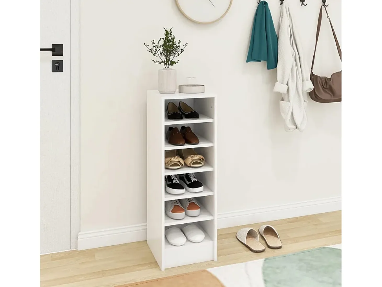 Mueble zapatero de madera contrachapada blanco 31,5x35x90 cm ES844241
