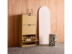Mueble zapatero decorativo de madera con 3 cajones roble