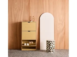 Mueble zapatero decorativo de madera con 3 cajones roble