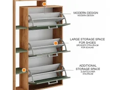 Mueble zapatero goldkraft roble/verde 80x24.2x128.3 orlando