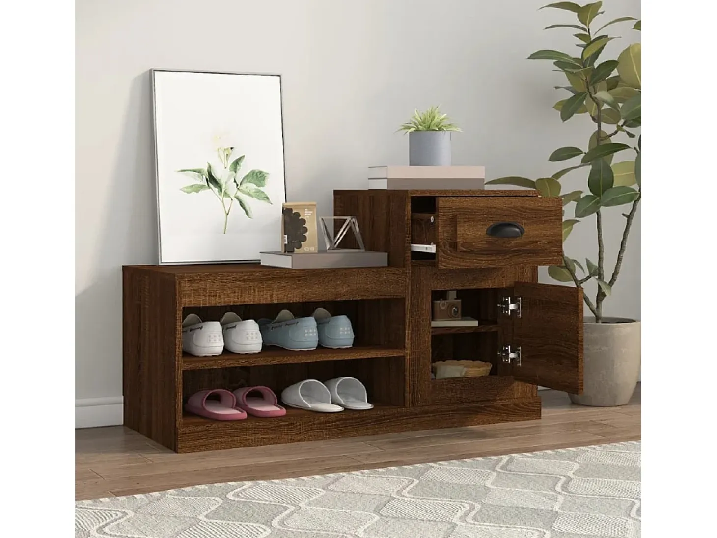 Mueble zapatero madera contrachapada roble marrón 100x42x60 cm ES960477
