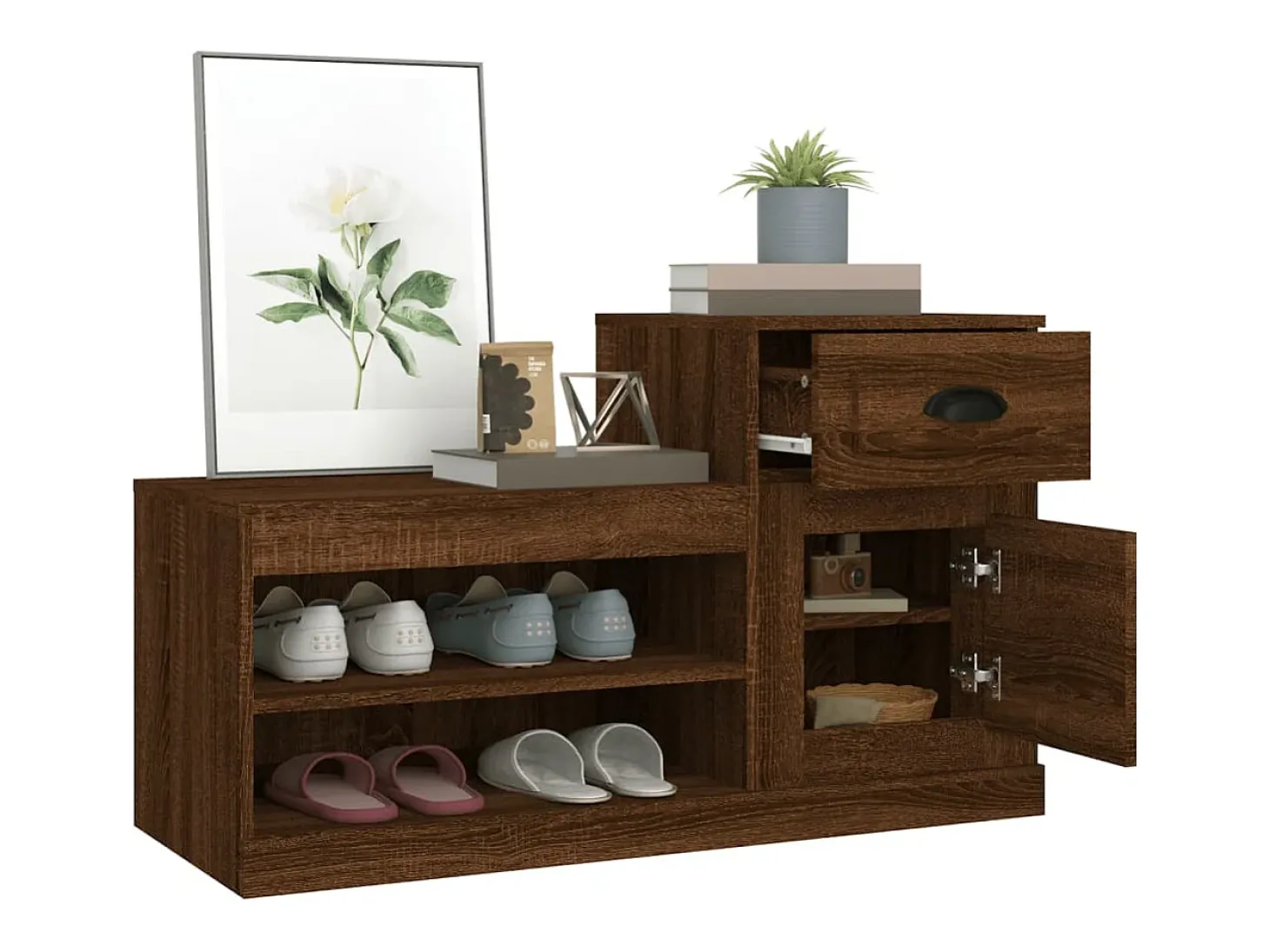 Mueble zapatero madera contrachapada roble marrón 100x42x60 cm ES960477