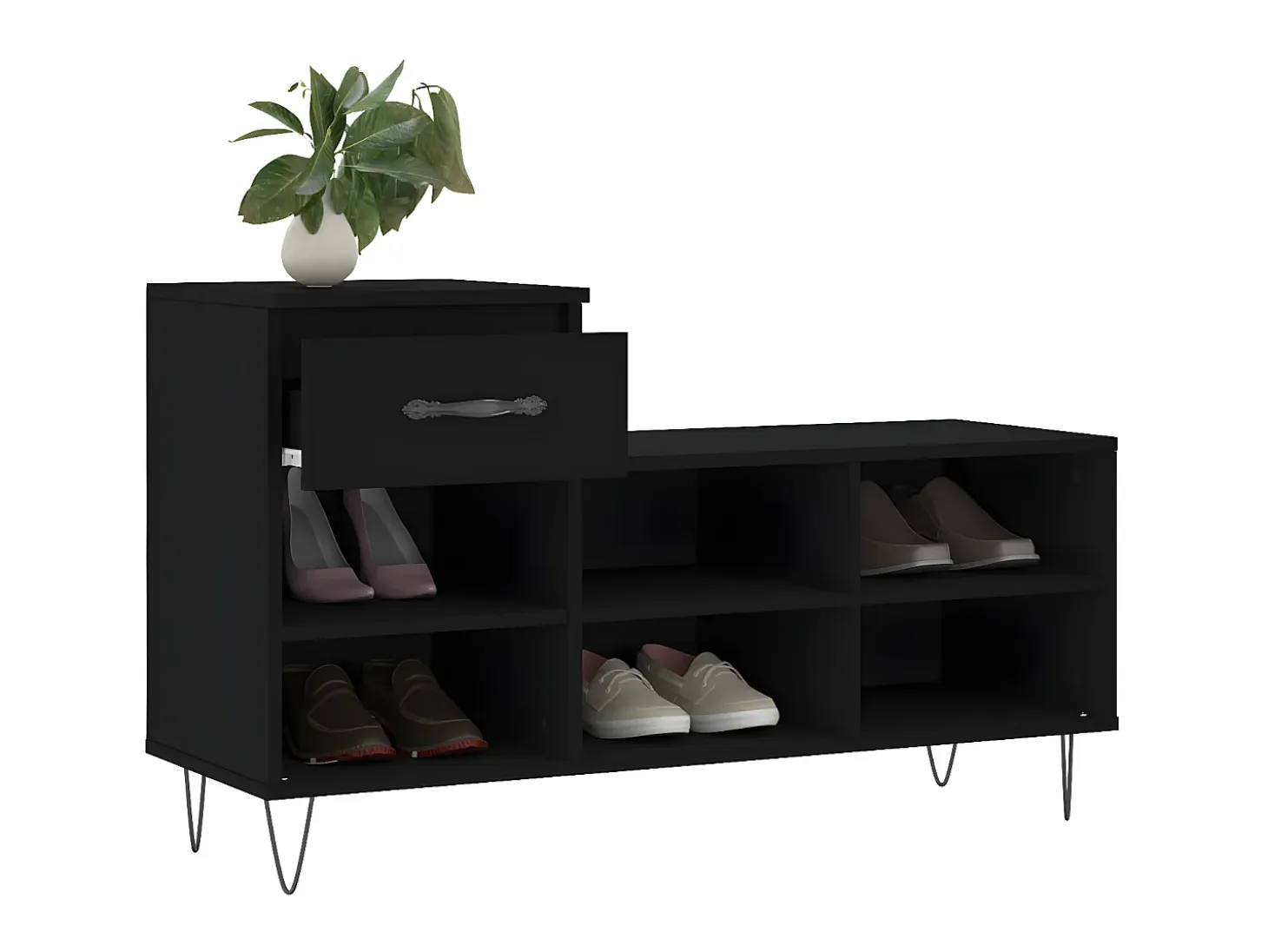 Mueble zapatero madera contrachapada negro 102x36x60 cm ES211966