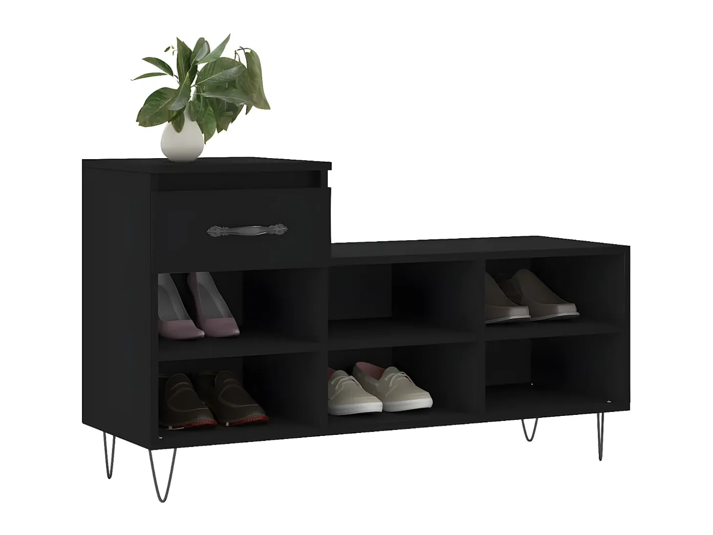 Mueble zapatero madera contrachapada negro 102x36x60 cm ES211966