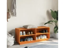 Mueble zapatero madera maciza de pino marrón cera 110x34x45 cm ES783302