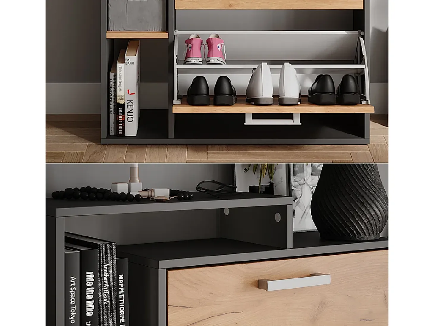 Mueble zapatero oro power roble/antracita 80x24.2x166.1 orlando