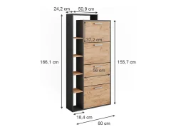 Mueble zapatero oro power roble/antracita 80x24.2x166.1 orlando