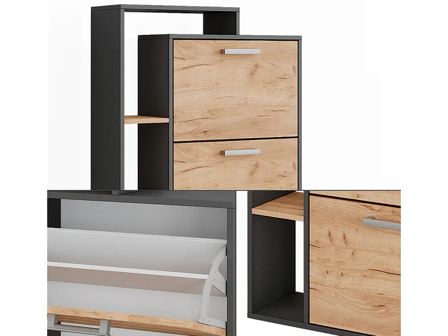 Mueble zapatero oro power roble/antracita 80x24.2x166.1 orlando