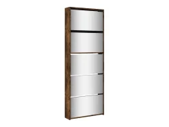 Mueble zapatero y espejo 5 niveles roble ahumado 63x17x169,5 cm ES796516