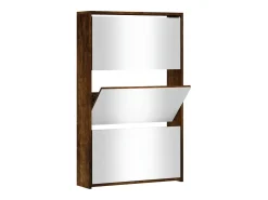 Mueble zapatero y espejo 3 niveles roble ahumado 63x17x102,5 cm ES234441