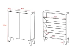 Mueble zapatero/armario - A109cm x L90cm x P27cm roble dorado puertas impresión vallado patas negro - Narvik