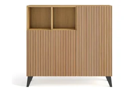 Mueble zapatero/armario - A87cm x L90cm x P27cm roble dorado puertas impresión vallado patas gris grafito - Moss