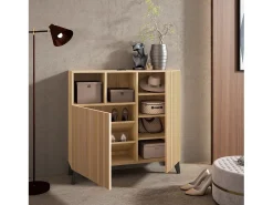 Mueble zapatero/armario - A87cm x L90cm x P27cm roble dorado puertas impresión vallado patas gris grafito - Moss