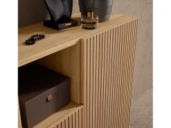 Mueble zapatero/armario - A87cm x L90cm x P27cm roble dorado puertas impresión vallado patas gris grafito - Moss