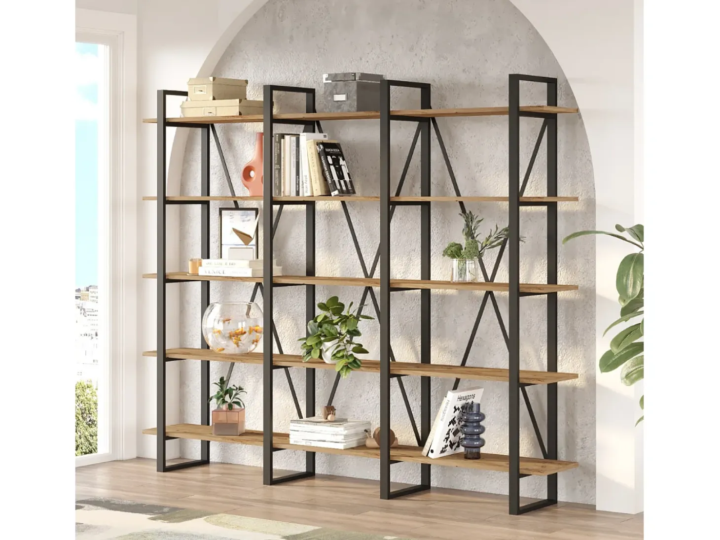 Muebles de estanterías de madera y metal ASTORIA