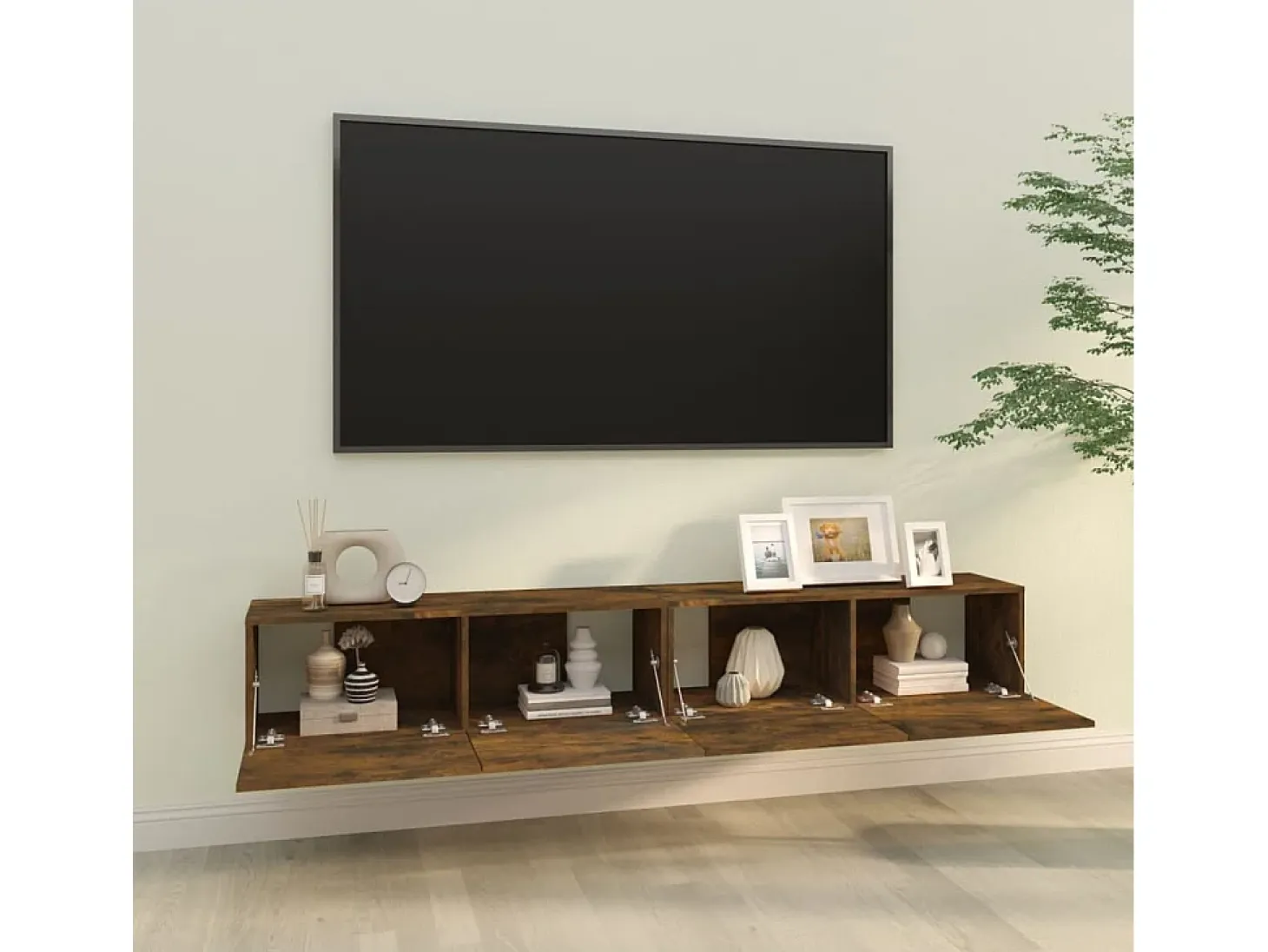 Muebles de pared de TV 2 uds madera roble ahumado 100x30x30 cm ES44995