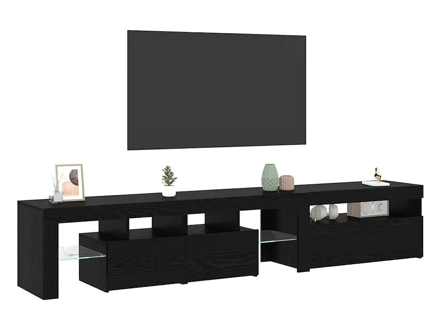 Muebles de TV 2 pcs con luces LED de roble negro y madera elaborada