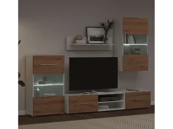 Muebles de TV 5 piezas con iluminación LED roble artesanal