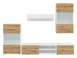Muebles de TV 5 piezas con iluminación LED roble artesanal