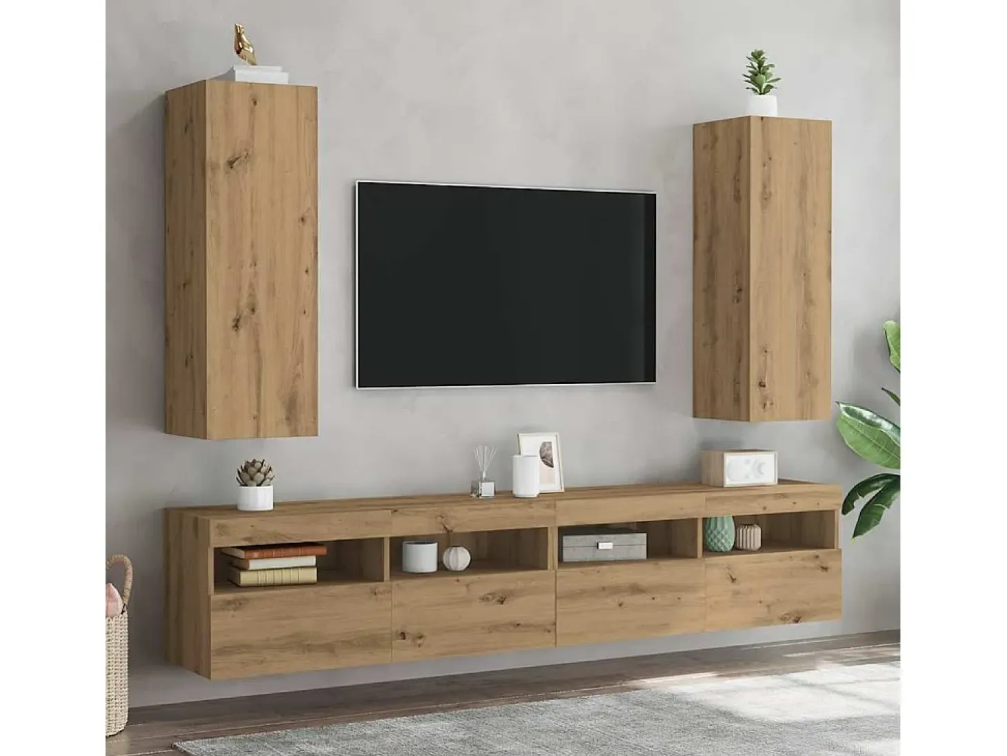 Muebles de TV 2 uds madera roble artisan 30,5x30x90 cm