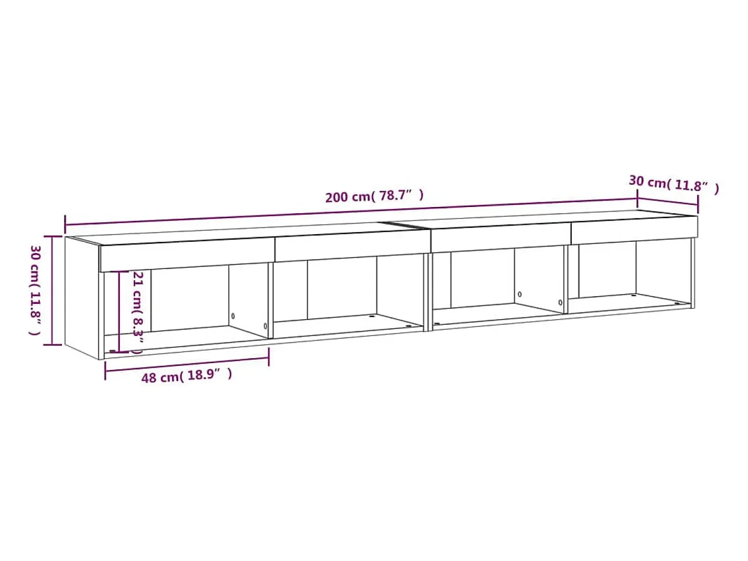 Muebles de TV con luces LED 2 uds blanco 100x30x30 cm