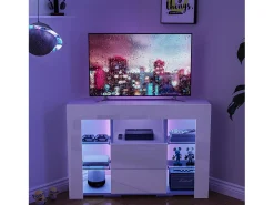 Muebles de TV de ángulo moderno con luz LED, banco moderno de TV blanco blanco, 9 compartimentos, muebles de sala de estar 100x40x68cm