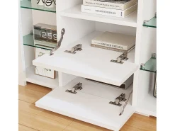 Muebles de TV de ángulo moderno con luz LED, banco moderno de TV blanco blanco, 9 compartimentos, muebles de sala de estar 100x40x68cm