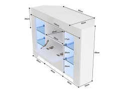 Muebles de TV de ángulo moderno con luz LED, banco moderno de TV blanco blanco, 9 compartimentos, muebles de sala de estar 100x40x68cm