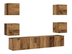Muebles de TV de pared de 6 piezas, madera vieja, madera de ingeniería
