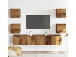 Muebles de TV de pared de 6 piezas, madera vieja, madera de ingeniería